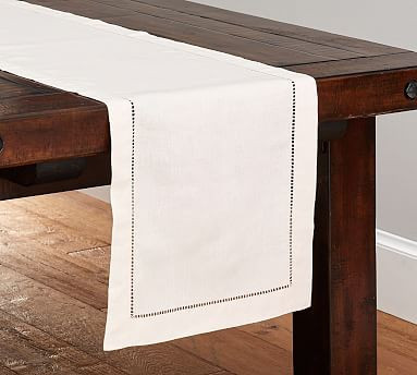 Monique Lhuillier Linen Hemstitch Table Runner | Pottery Barn (US)