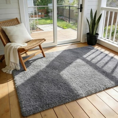 Ophanie 3x5 Area Rug Non Slip Plush Dorm Bedroom Rug Grey Soft Fluffy Floor Carpet | Target