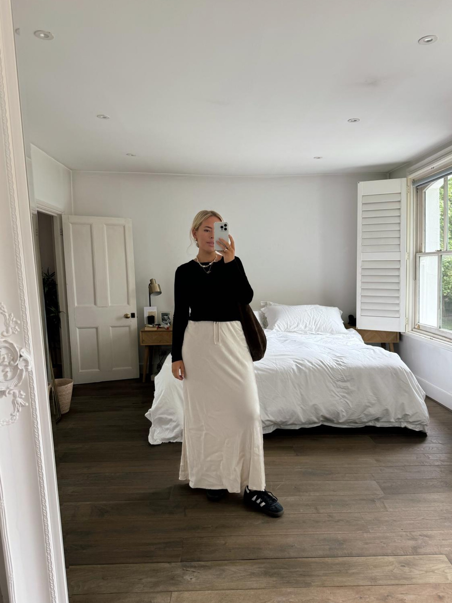 Satin skirt, Dissh, adidas black suede gazelles, mango long sleeve top, smart casual outfit, maxi skirt 

#LTKsummer #LTKstyletip #LTKuk