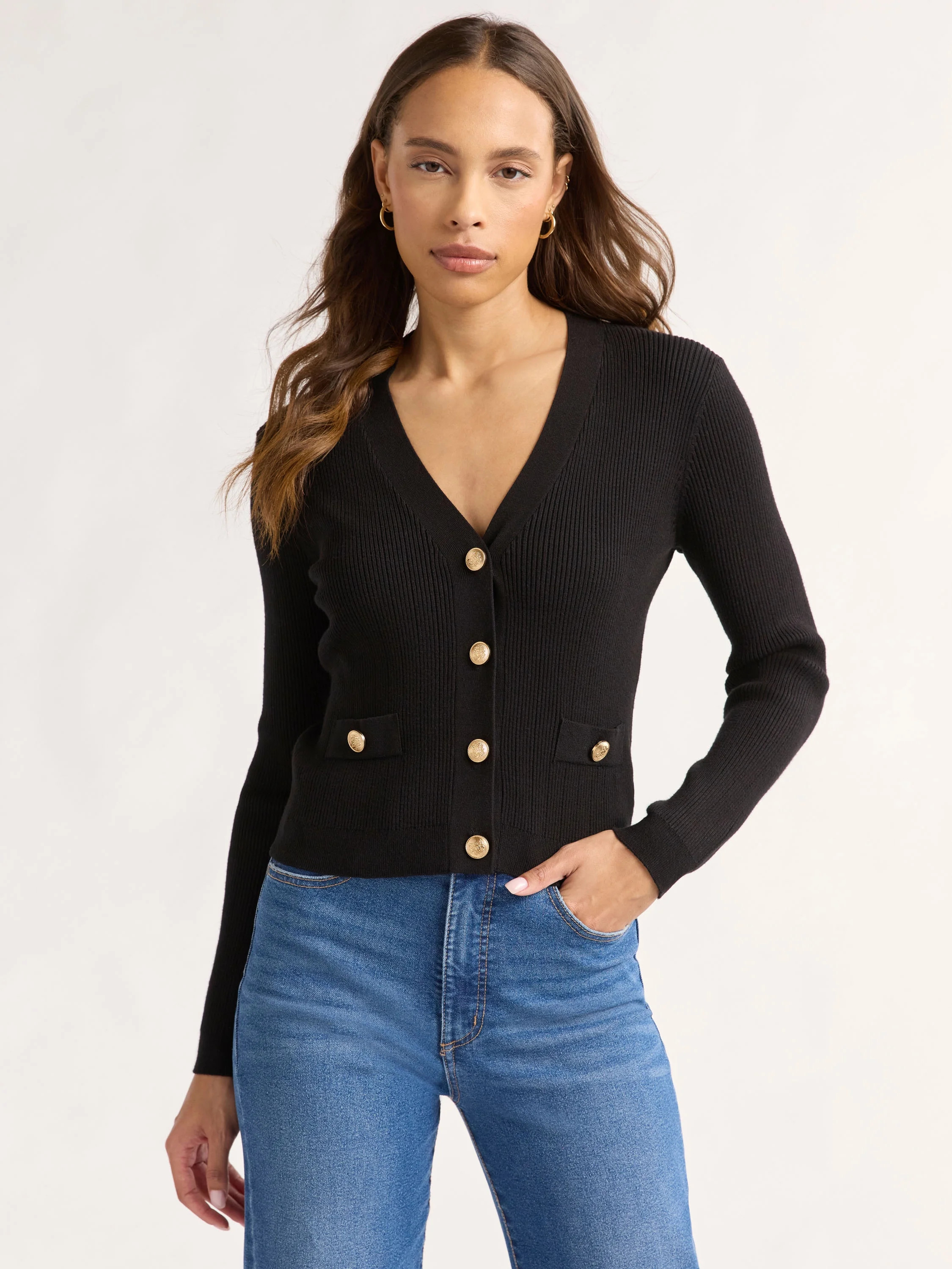 Sofia Jeans Women's and Women's Plus Ribbed Button Cardigan, Lightweight, Size XS-4X | Walmart (US)