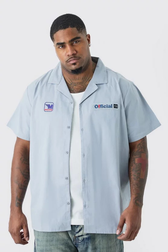 Plus Short Sleeve Twill Moto Shirt | boohooMAN (US & Canada)