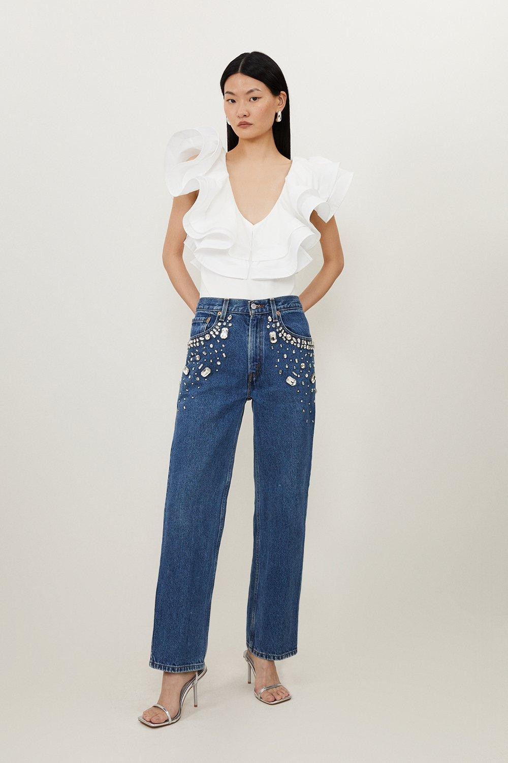 Hand Embellished Vintage Straight Leg Jean | Karen Millen US