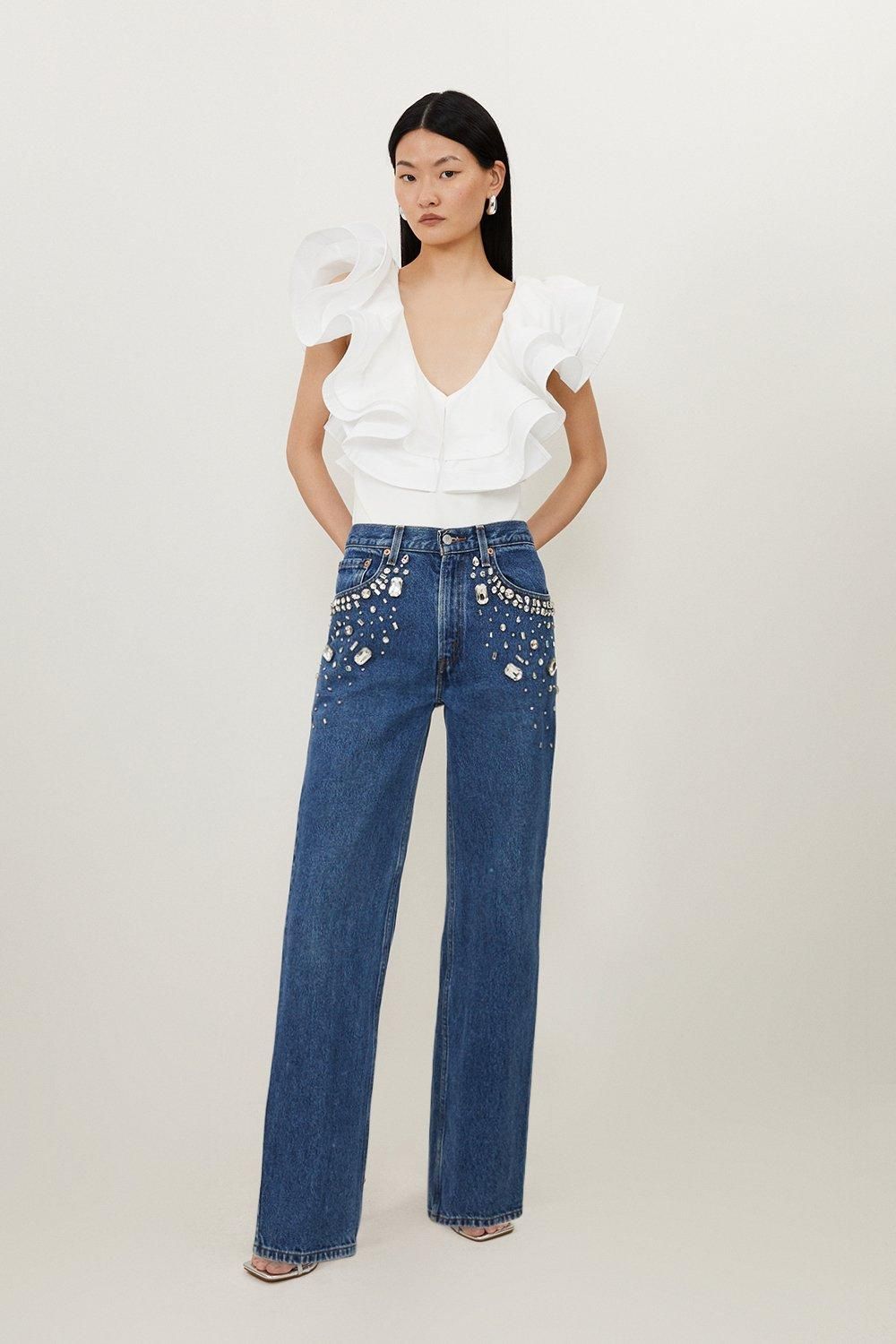 Hand Embellished Vintage Straight Leg Jean | Karen Millen US