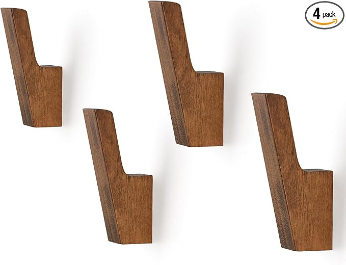 VIS'V Wooden Coat Hooks, Wall Mount Entryway Wall Hooks, Dark Walnut, 4 Pcs | Amazon (US)