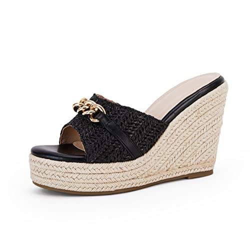 Amazon.com | Coutgo Womens Platform Wedge Sandals Espadrille Chain Slip On Summer Slides Backless... | Amazon (US)