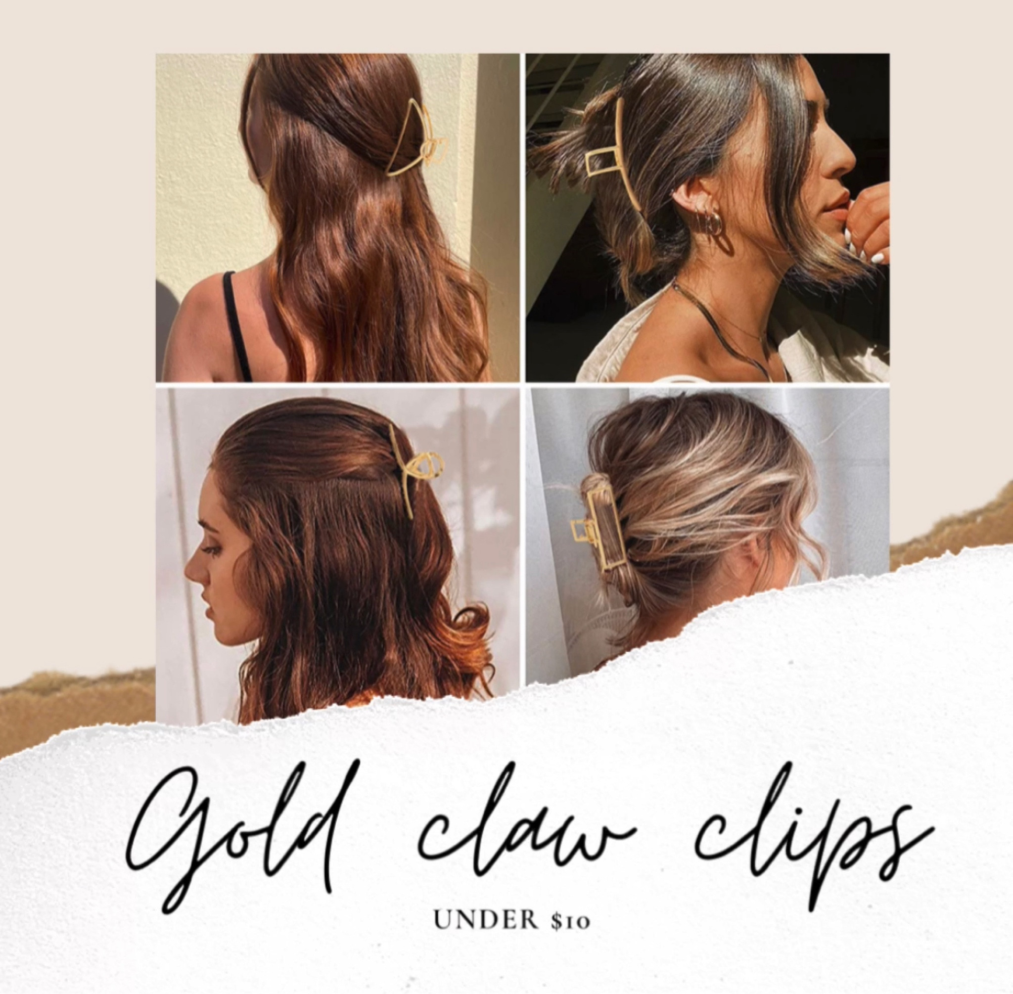 Gold claw clips✨ 4 pack for under $10!! Perfect for those holiday updos. Would also make great stocking stuffers💛

#clawclips #hairaccessories #hairclips 


#LTKunder50 #LTKstyletip #LTKbeauty