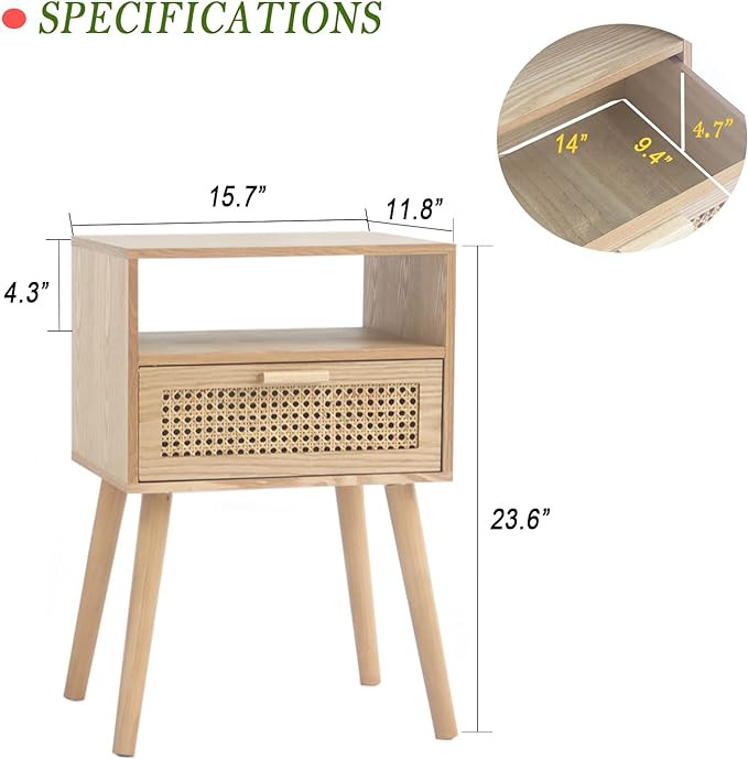 MaxSmeo Modern Nightstand Rattan Side End Table with Storage, for Living Room, Bedroom and Small ... | Amazon (US)