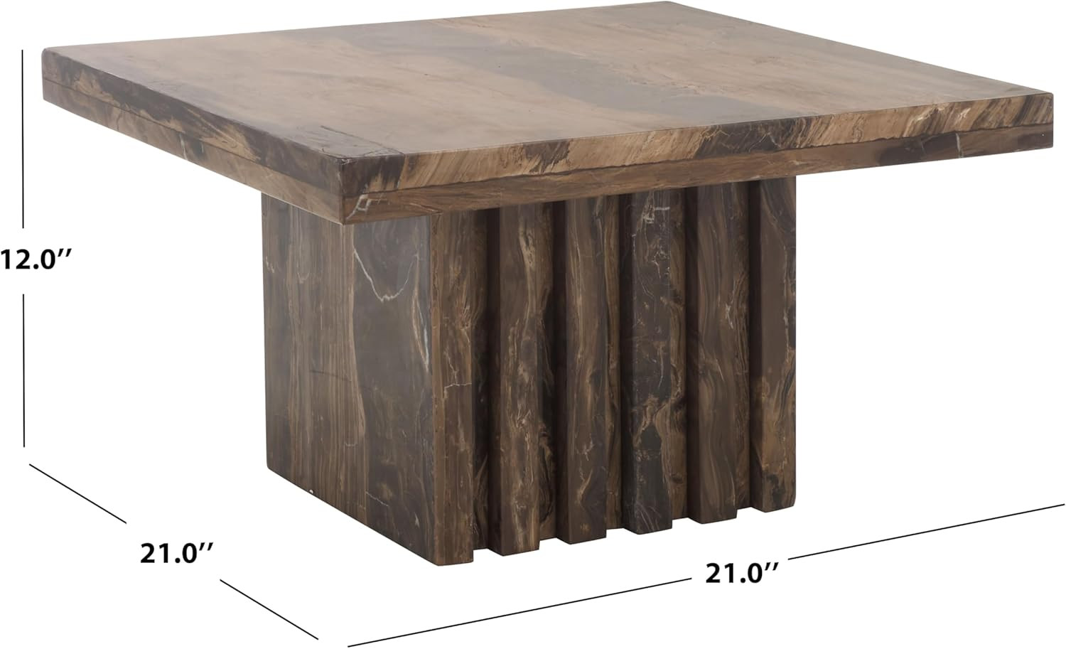 SAFAVIEH Couture Collection - Olivia Brown Marble Accent Table, Square Pedestal Design, Fluted Ba... | Amazon (US)