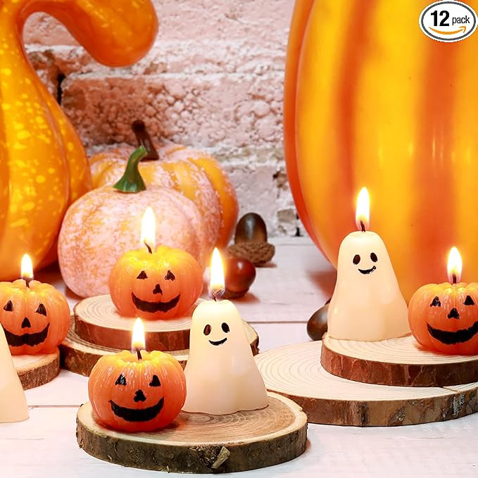 12 Pcs Halloween Ghost Pumpkin Candle Fun Face Black Cat Witch Scented Shaped Candles Thanksgivin... | Amazon (US)