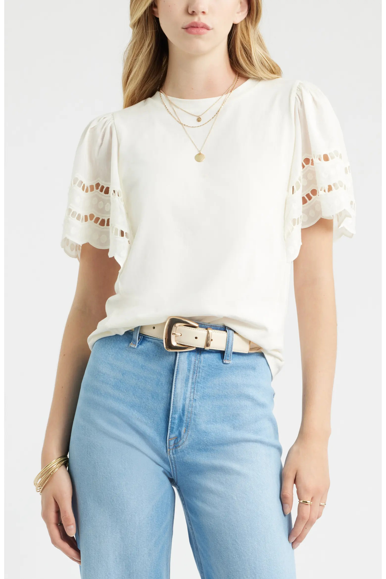 Flutter Sleeve Eyelet Top (Women) | Nordstrom | Nordstrom