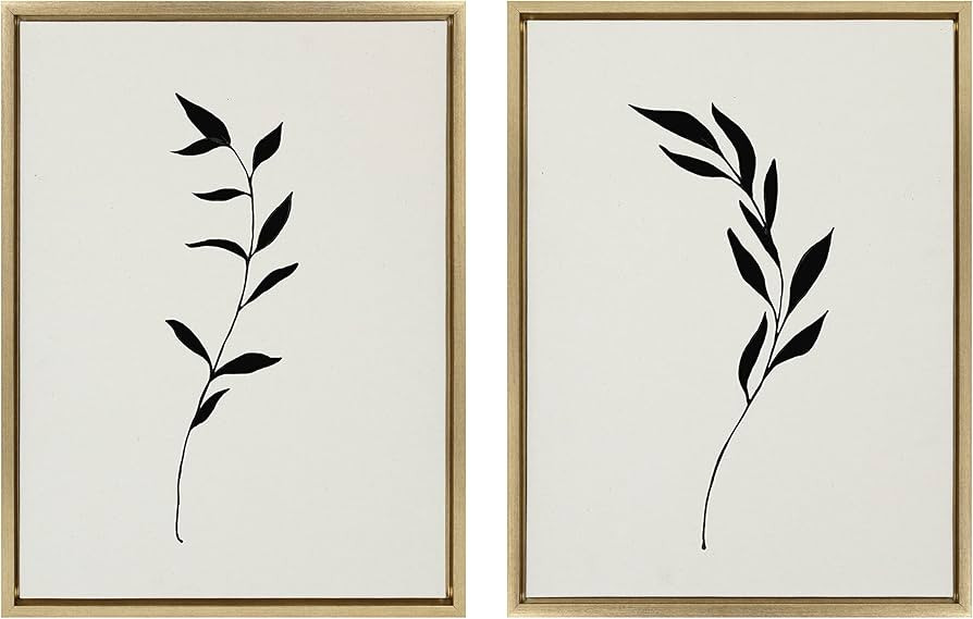 Kate and Laurel Sylvie 1 Minimalist Botanical Sketch No 2 BW Framed Canvas by The Creative Bunch ... | Amazon (US)