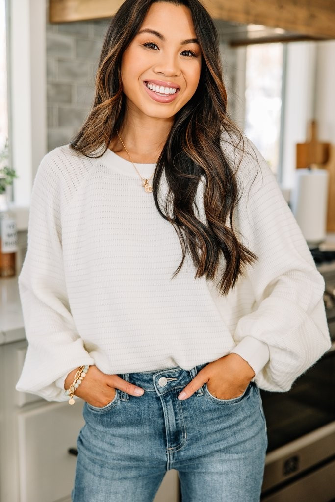 In The Works Off White Ribbed Sweater | The Mint Julep Boutique