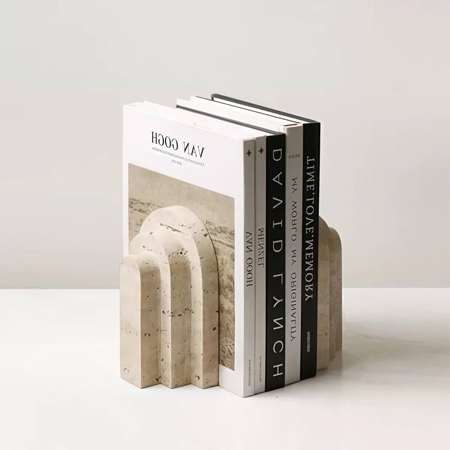 1 Piece Modern Travertine Bookend, Arched Design, Natural Stone Book Holders for Desk and Shelf (... | Amazon (US)