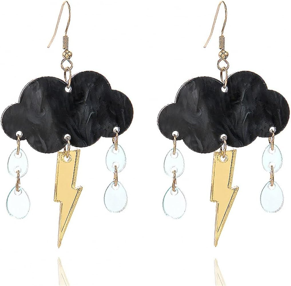 Funny Cute Handmade Sparkly Large Resin Cloud Lightning Weather Dangle Drop Hook Earrings for Wom... | Amazon (US)