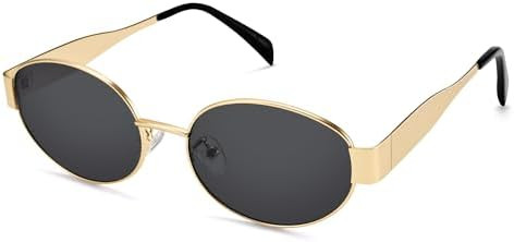 Retro Oval Sunglasses for Women Men - Trendy Gold Sun Glasses - Fashion Metal Frame Shades | Amazon (US)