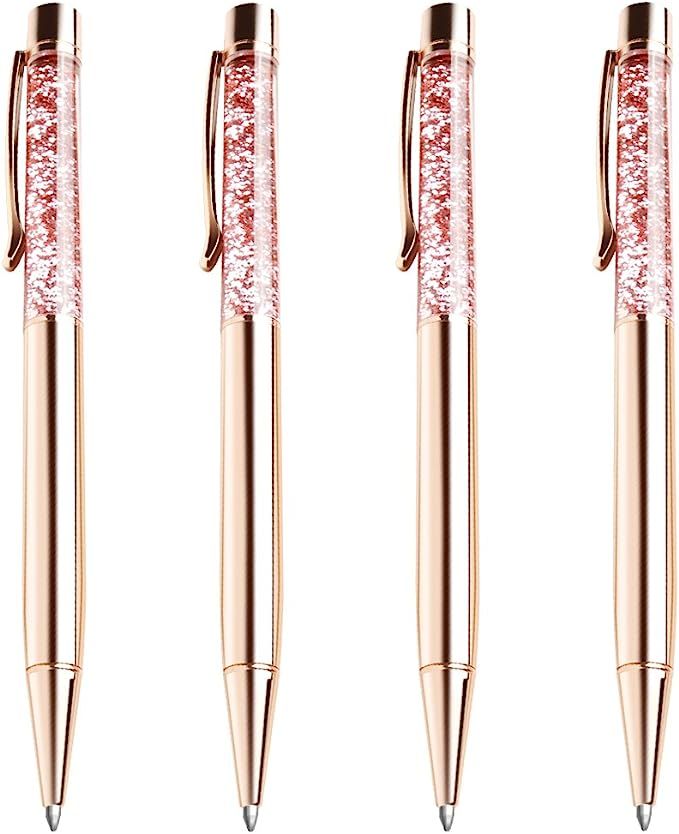 Ballpoint Pens, BYSOU 4 Pcs Rose Gold Metal Pen Refills Bling Dynamic Liquid Sand Pen Black Ink f... | Amazon (US)