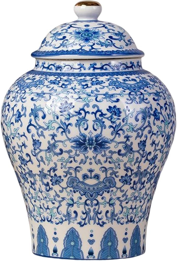 BIENKA Ceramic Ginger Jar Handmade with Lid Temple Jar Floral Arrangement Flower Vase for Home Pa... | Amazon (US)