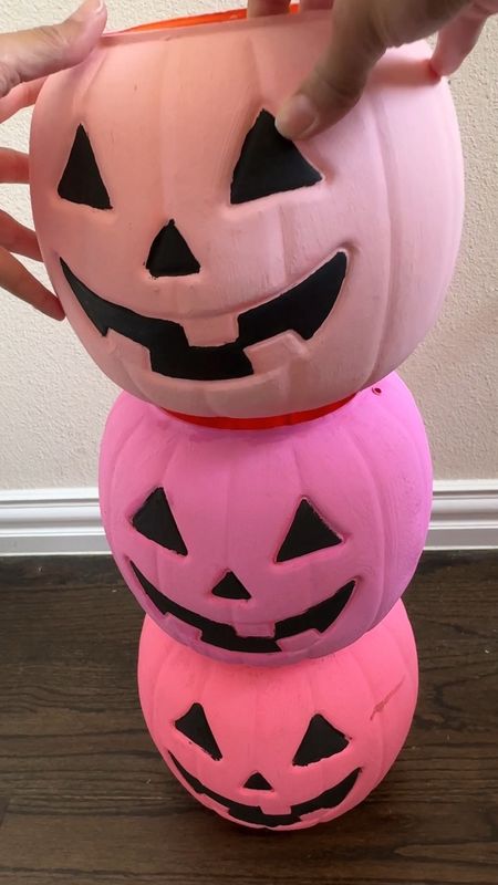 I painted these  plastic pumpkin pail  and turn them into Halloween decor  
We couldn’t decide on a shade of pink, so we used all three. 🎃

#LTKparties #LTKHalloween #LTKVideo