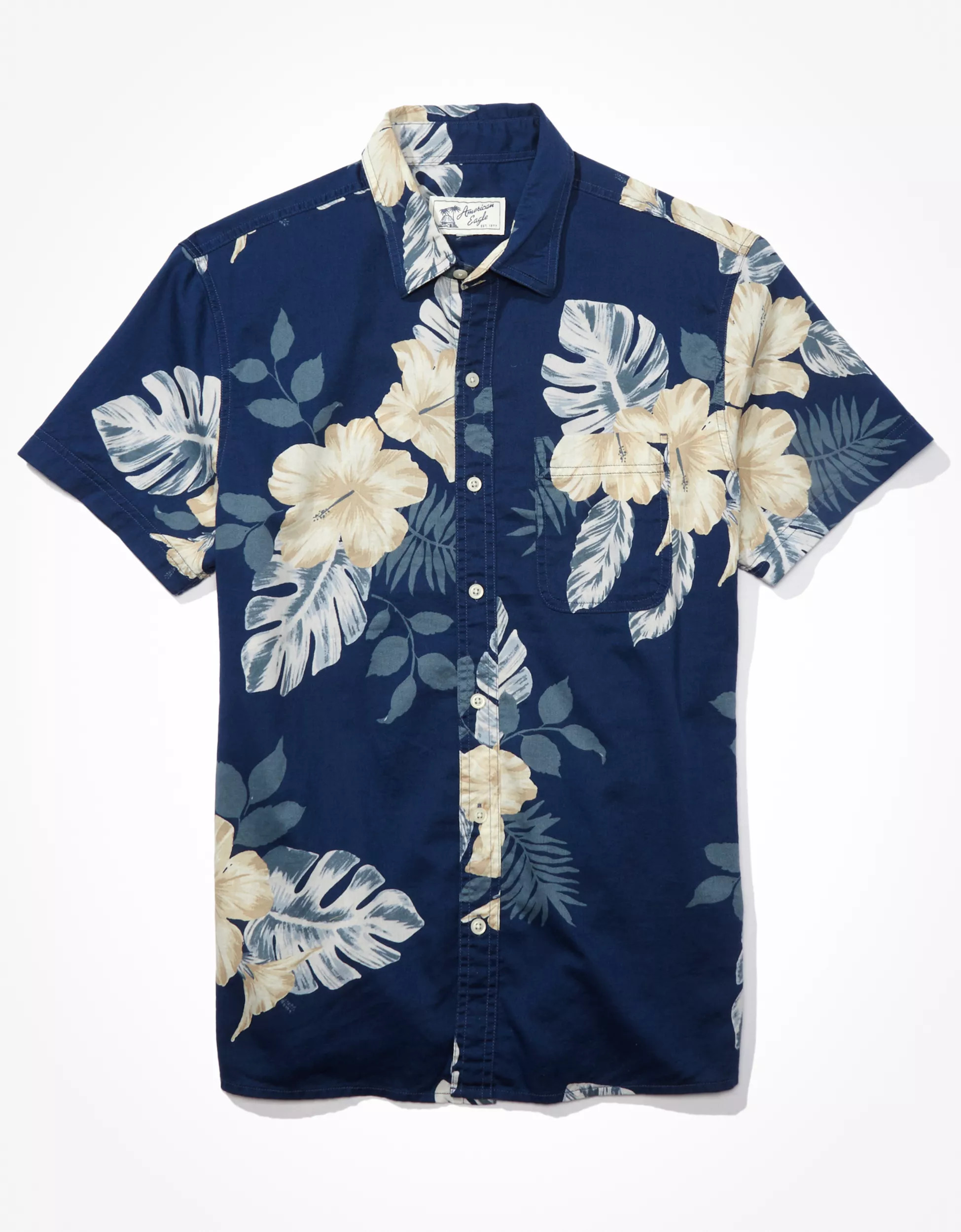 AE Tropical Button-Up Resort Shirt | American Eagle Outfitters (US & CA)