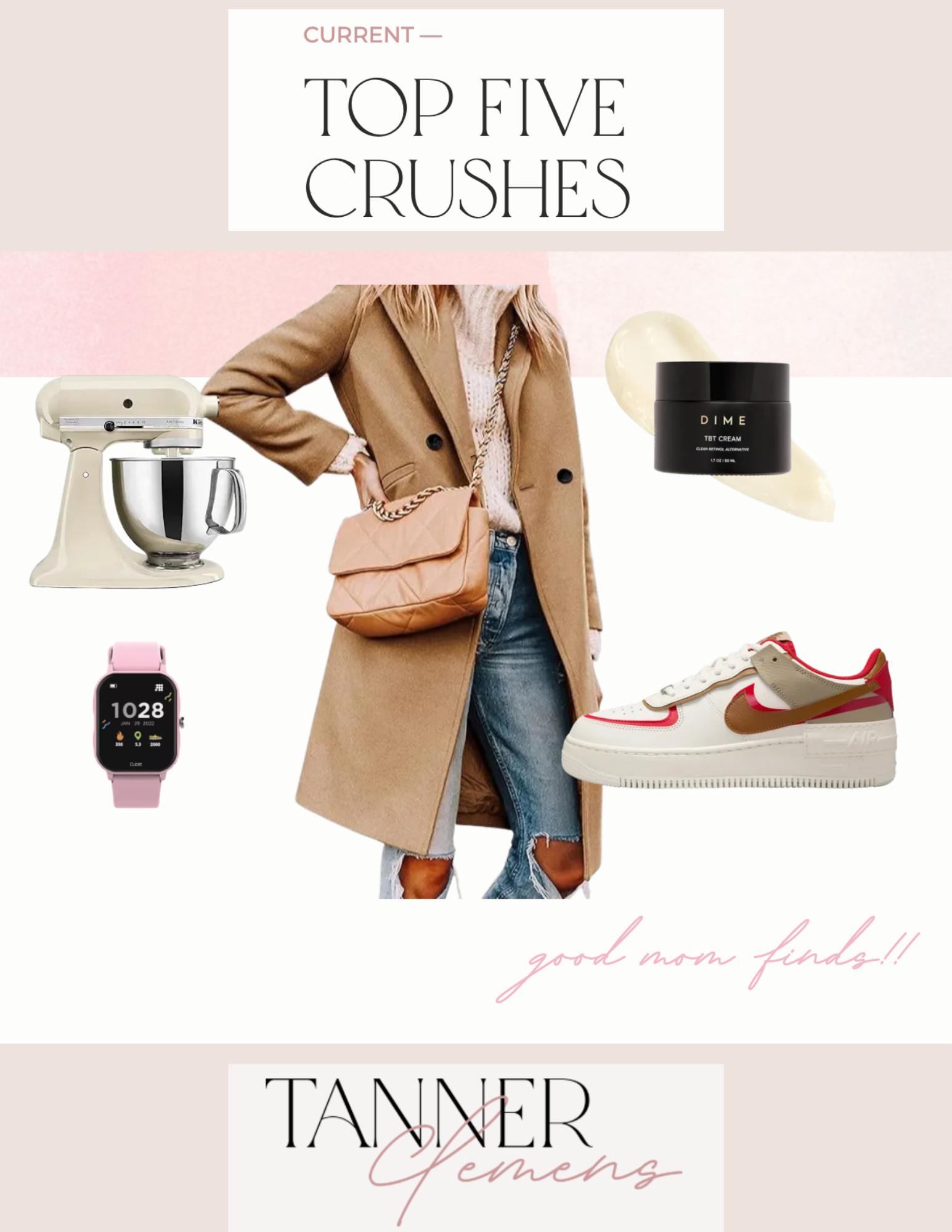 Current top five obsessions! These are the must-haves I’m loving right now: my KitchenAid Stand Mixer (an absolute kitchen essential!), this gorgeous camel-colored overcoat, the Dime Beauty TBT Cream (skincare fave!), my smartwatch, and of course, my go-to Nikes! Functional, stylish, and totally worth it! 

#LTKStyle #LTKHome #AmazonFinds #WardrobeEssentials #EffortlessStyle #LTKBeauty #KitchenMustHaves #ComfyAndChic #LTKFinds #ClosetStaples #AmazonMustHaves #FashionMadeEasy #CurrentFavorites 

 #LTKHome #LTKStyleTip #LTKBeauty
