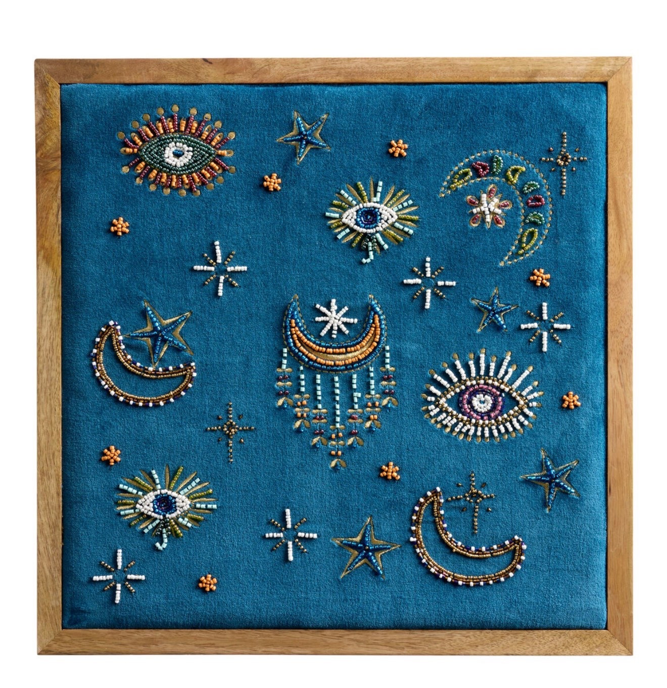 Blue Velvet Evil Eye Beaded Textile Framed Wall Art

Intricate glass beading adorns a soft, slate-blue velvet background to create a glittering sky filled with evil eyes and celestial bodies in our textile wall art

#LTKSeasonal #LTKHome #LTKMothersDay