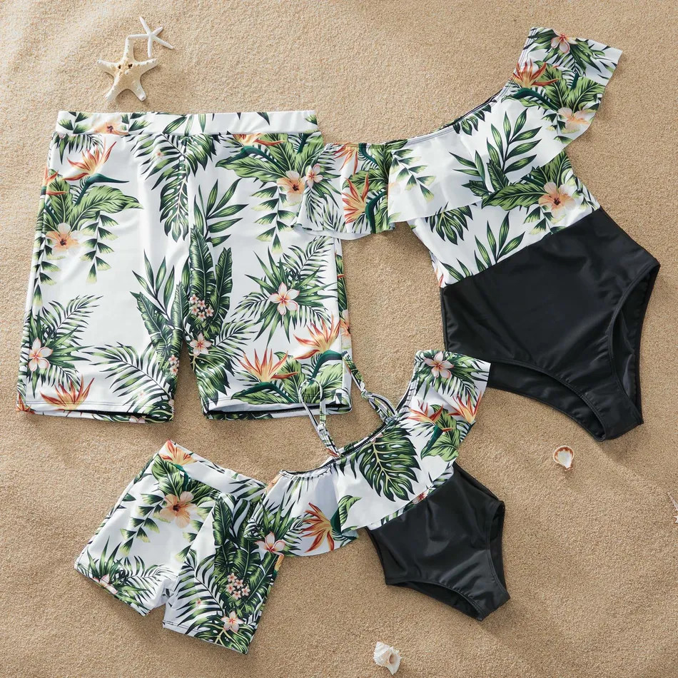 Flounce Plumeria Printed Matching Swimsuits | PatPat