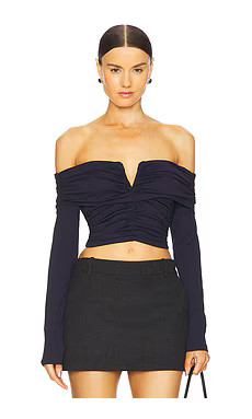 Susana Monaco Off Shoulder Long Sleeve V Wire Top in Midnight from Revolve.com | Revolve Clothing (Global)