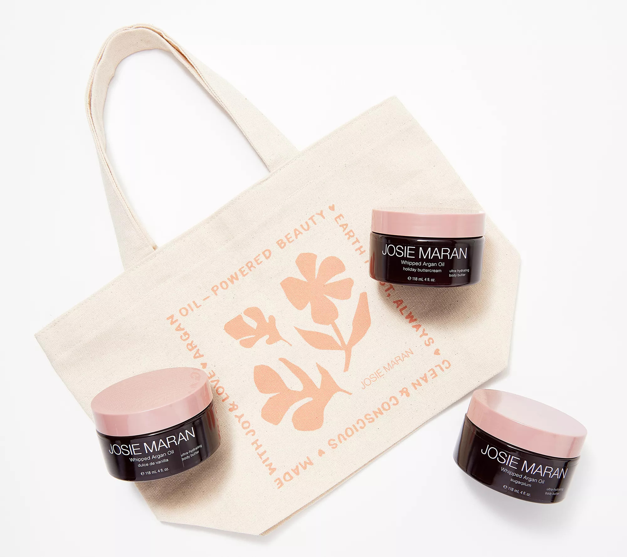 Josie Maran Argan Whipped Body Butter 4-oz Trio with Canvas Tote - QVC.com | QVC