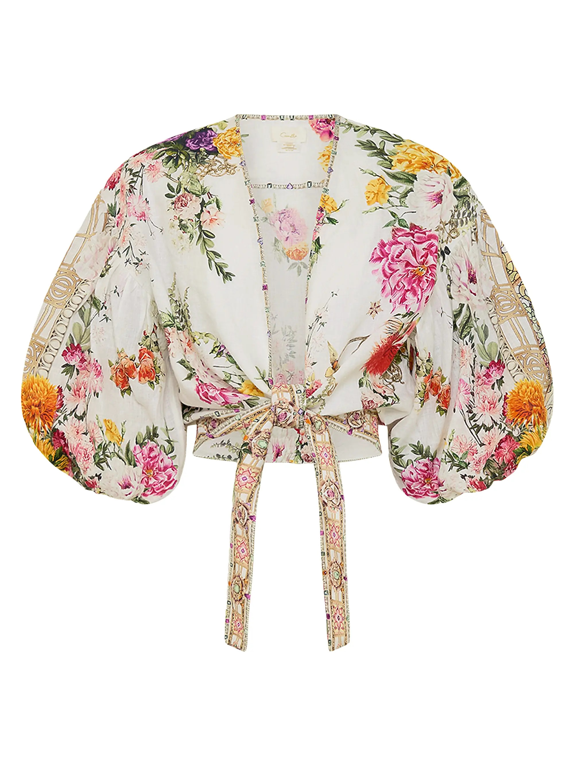 Floral Linen Crop Top | Saks Fifth Avenue
