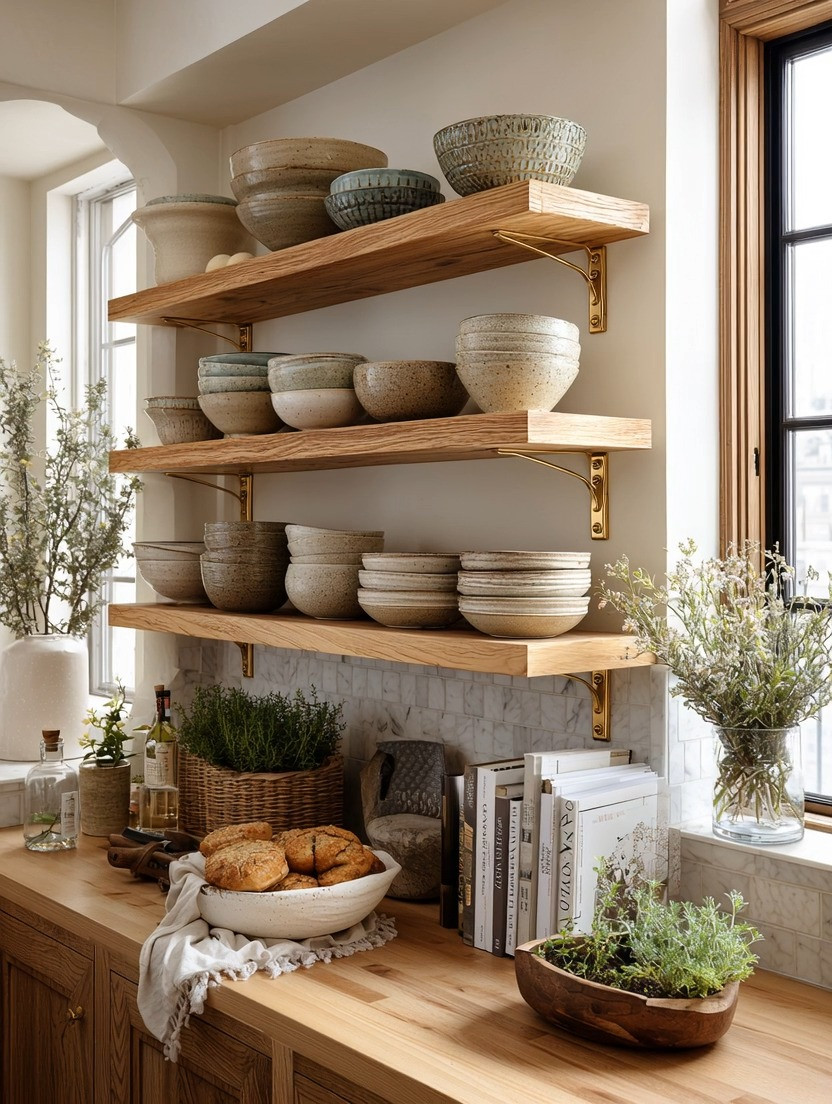 Don't hide your most beautiful dishes behind cabinet doors.

If you've collected beautiful bowls, handmade pottery, heirloom pieces, or elegant dinnerware over the years, let them become part of your kitchen's decor.

One of our favorite kitchen upgrades is installing extra-thick natural wood floating shelves supported by timeless gold brackets. They don't just create additional storage—they create beautiful visual space where everyday essentials become part of the design.

Stack your favorite bowls, display your everyday plates, add a few cookbooks, a small plant, or handcrafted ceramics, and suddenly your kitchen feels warm, personal, and collected.

One important tip: choose solid, extra-thick wood shelves with high-quality metal brackets that are designed to support the weight of heavy dishes, pottery, and decorative pieces. Beautiful design should always be beautiful and practical.

Browse our curated collection of extra-thick floating shelves and elegant gold brackets to create a kitchen that's as functional as it is beautiful.

Because the things you love most deserve to be seen every day, not hidden away.

#FloatingShelves #KitchenDecor #OpenShelving #ElegantAndDriven 

 #LTKHome