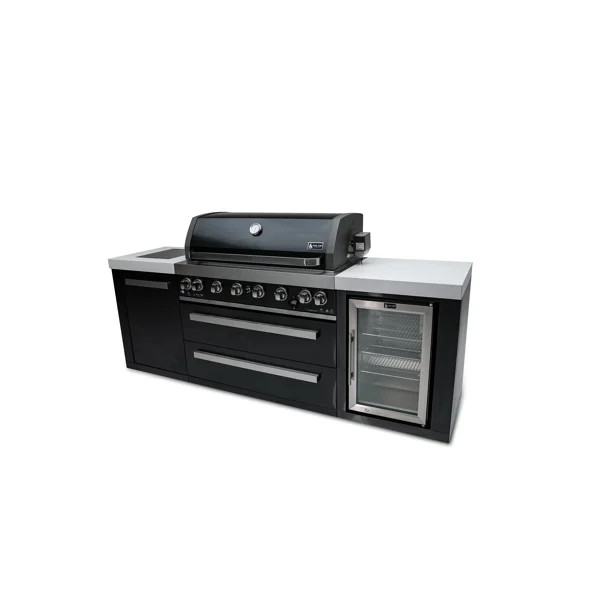 Mont Alpi 6-Burner 115000 BTU Black Stainless Steel Outdoor Kitchen Island BBQ Grill + Refrigerat... | Wayfair North America