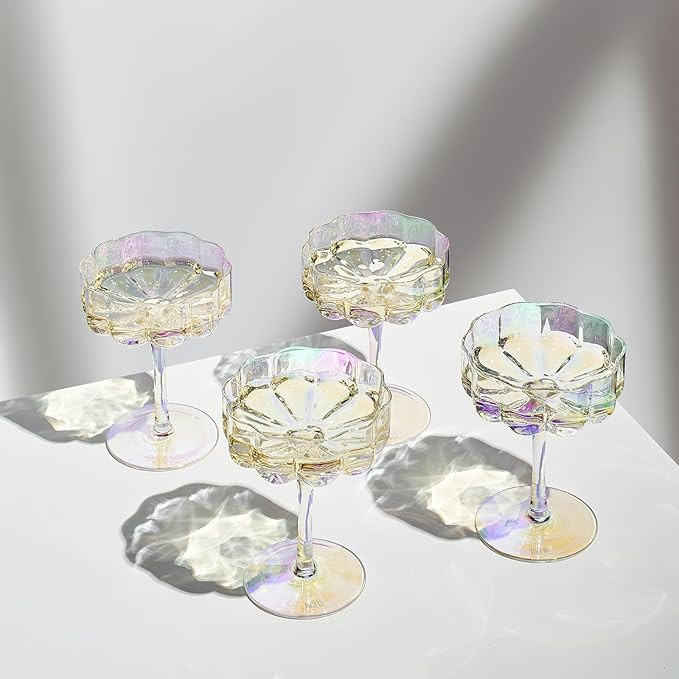 Khen Flower Vintage Wavy Glass Coupes Martini, Champagne & Cocktail Coupes - Set of 4-7oz Colorfu... | Amazon (US)