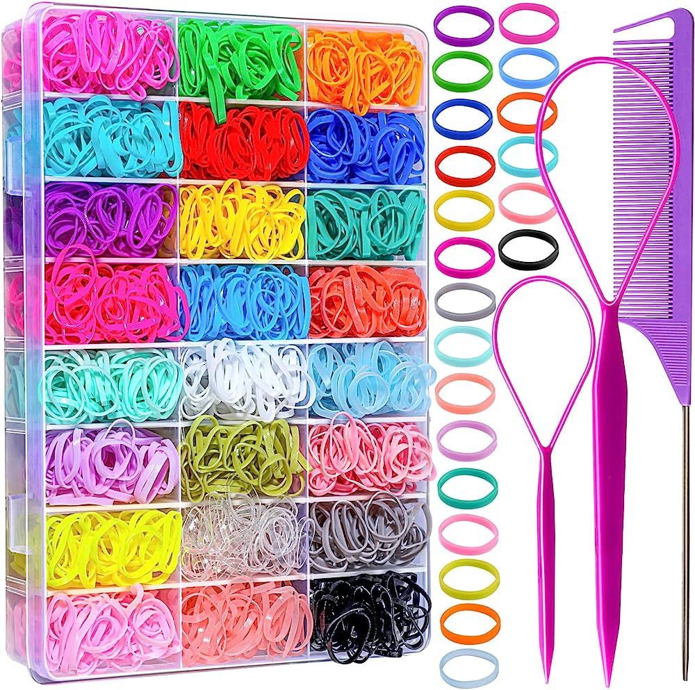 YGDZ Elastic Hair Bands 24 Colors, 1500 pcs Mini Hair Rubber Bands for Hair, Small Hair Ties, Pon... | Amazon (US)