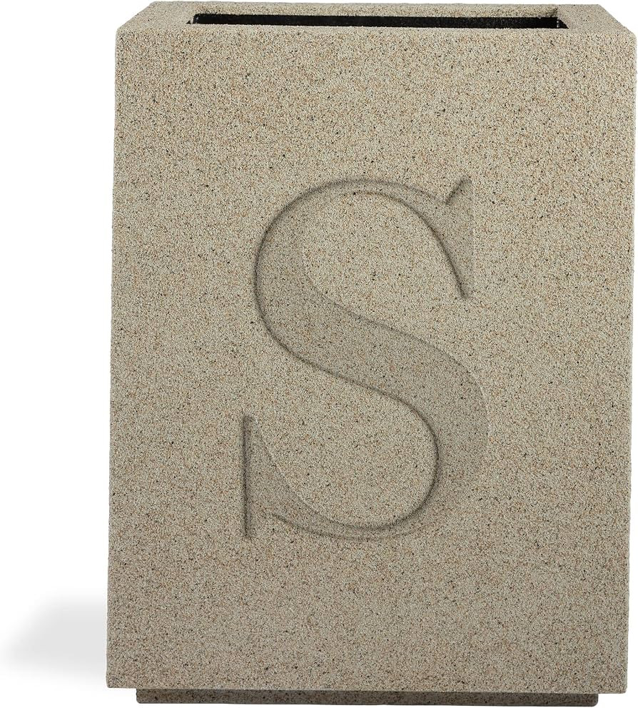 PolyStone Monogram S Tall Modern Outdoor Planter, 23" W x 18" D x 30" H \u2013 Lightweight Weathe... | Amazon (US)
