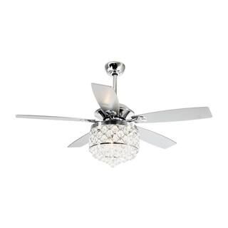 Parrot Uncle Berkshire 52 in.Modern Downrod Mount Chrome Crystal Ceiling Fan with Light Kit and R... | The Home Depot