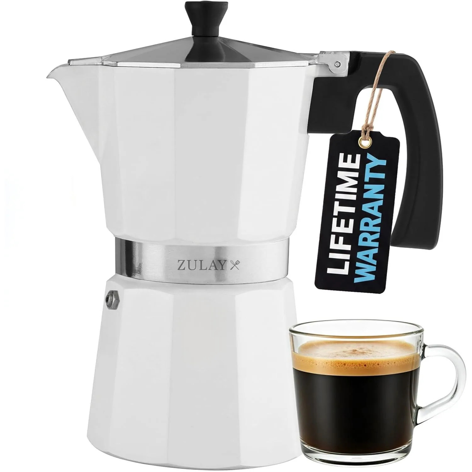 Zulay Kitchen 9 Cup Stainless Steel Moka Pot Stovetop Espresso Maker in White | X0044O3BC3 | Lowe's