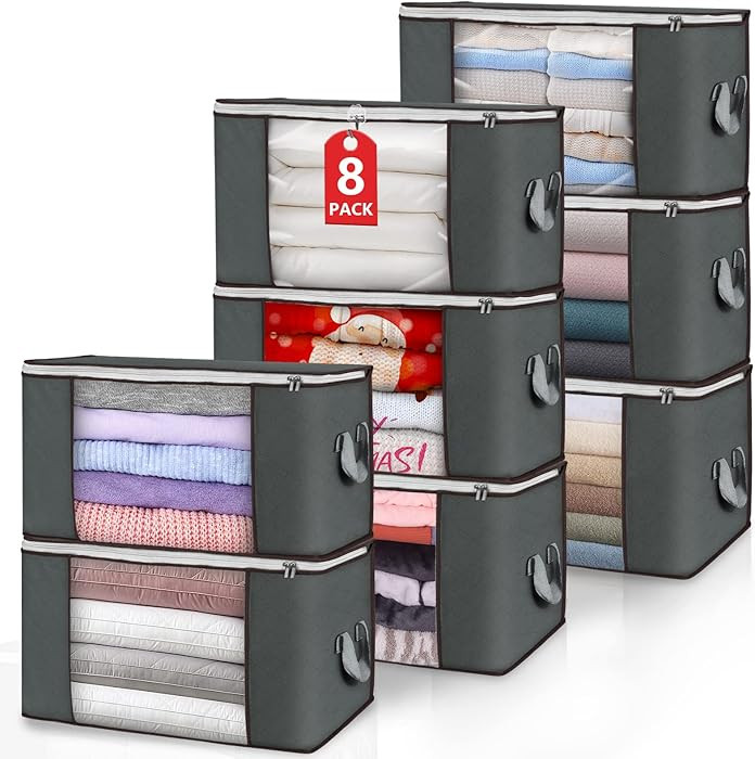 Large Storage Bags, 8 Pack Clothes Storage Bins Foldable Closet Organizers Storage Containers wit... | Amazon (US)