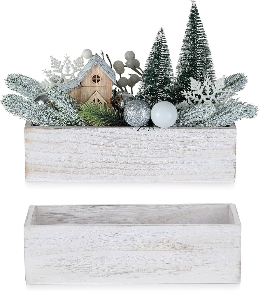 NUPTIO Wooden Box Centerpiece for Table: 2 Pcs 11.8" Long Wood Rectangle Planter Boxes - Farmhous... | Amazon (US)