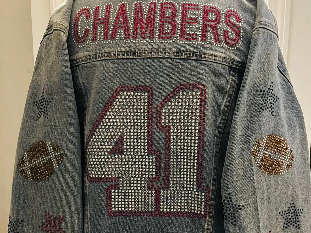 Custom Rhinestone SPORTS FAN Denim Jacket With Sports Ball Sleeves- Read Description - Etsy | Etsy (US)