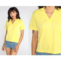Yellow T Shirt Vintage V Neck Single Stitch Plain Tee 70S Short Sleeve 1970S Small Medium | Etsy (US)