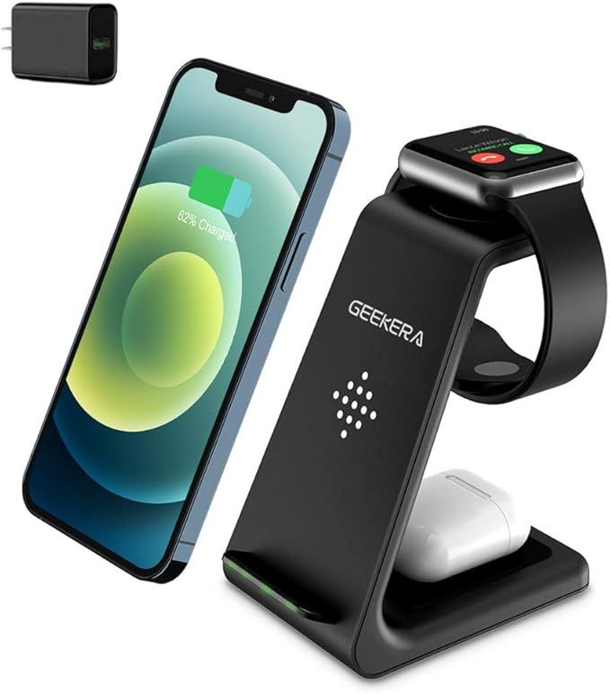 Wireless Charging Stand, GEEKERA 3 in 1 Wireless Charger Fast Charging Dock Station for Apple Wat... | Amazon (US)