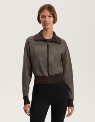 OYSHO Houndstooth print knit jacket in brown | ASOS (Global)