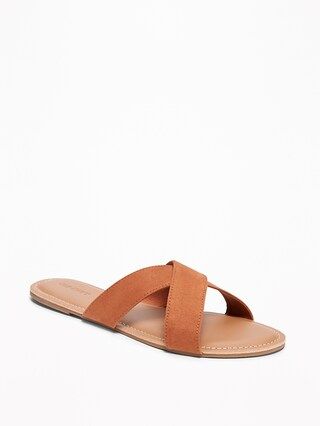 Old Navy Womens Sueded Cross-Strap Slide Sandals For Women Cognac Brown Size 10 | Old Navy US