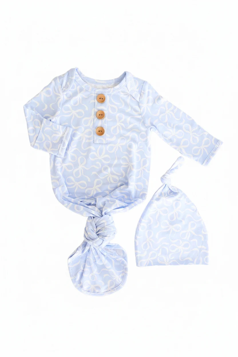 Blue-tiful Bows Newborn Baby Knot Gown & Hat Set | Caden Lane