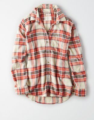 AE Ahhmazingly Soft Plaid Boyfriend Button-Down | American Eagle Outfitters (US & CA)