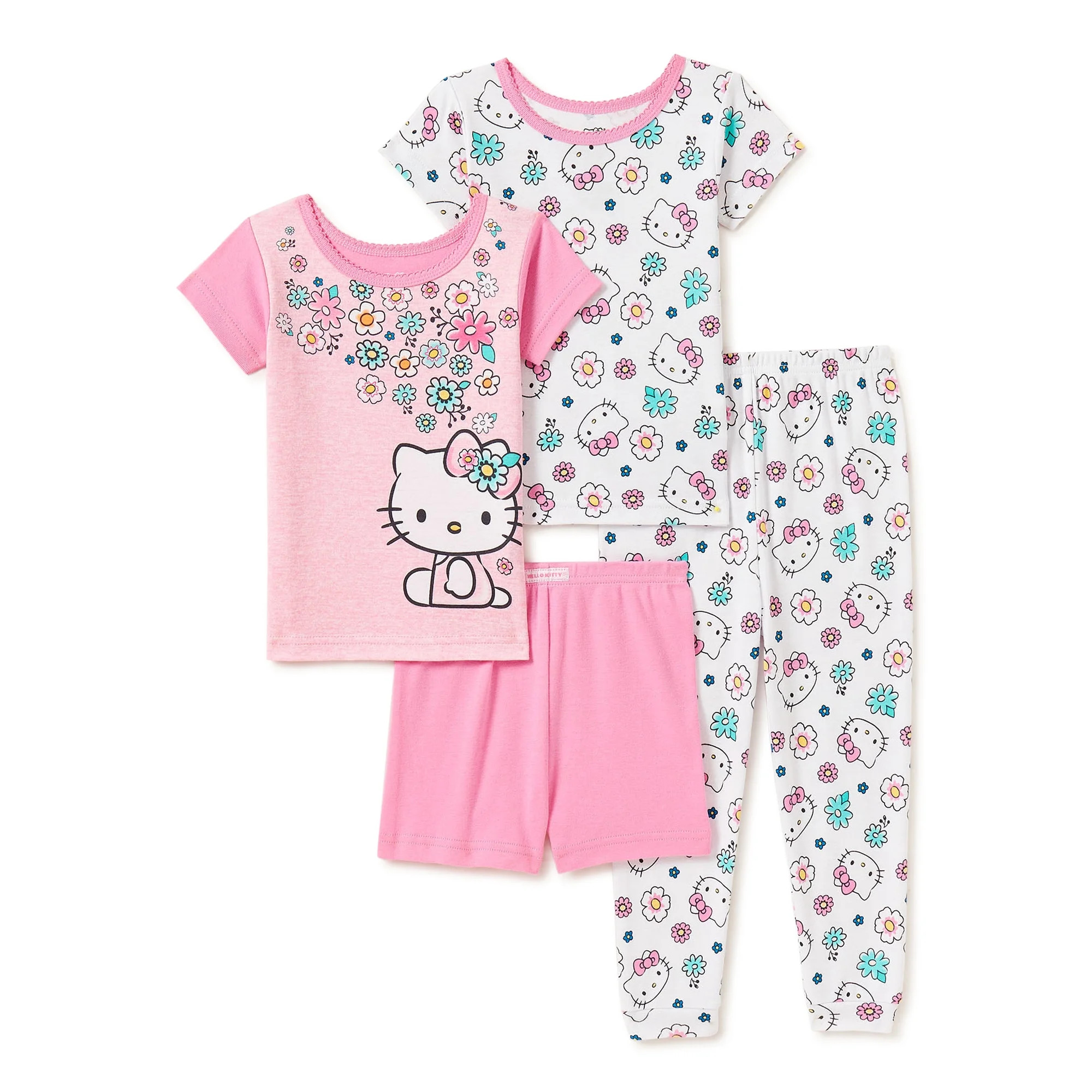 Hello Kitty Toddler Girls Snug Fit Cotton Short Sleeve Pajamas, 4-Piece Set, 12M-5T | Walmart (US)