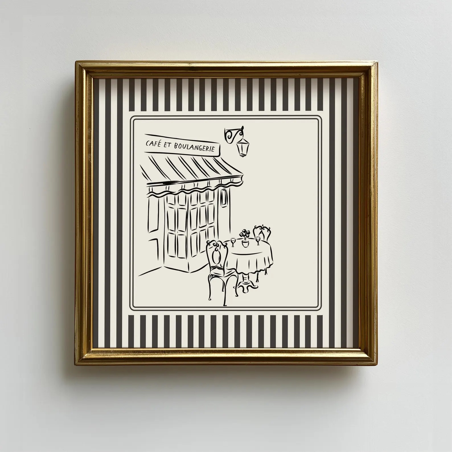 Black and White Striped French Cafe Print, Minimalist Illustration, Digital Download, Art Print, ... | Etsy (US)