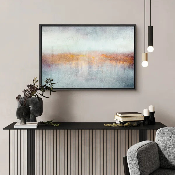 Minimal Landscape Pastel Teal Orange Abstract Landscape Minimalist Decor Contemporary Framed On C... | Wayfair North America