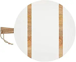 Mud Pie Large Round White/Natural Brown Wood Serving Paddle Board 25 1/5" x 20" | Amazon (US)