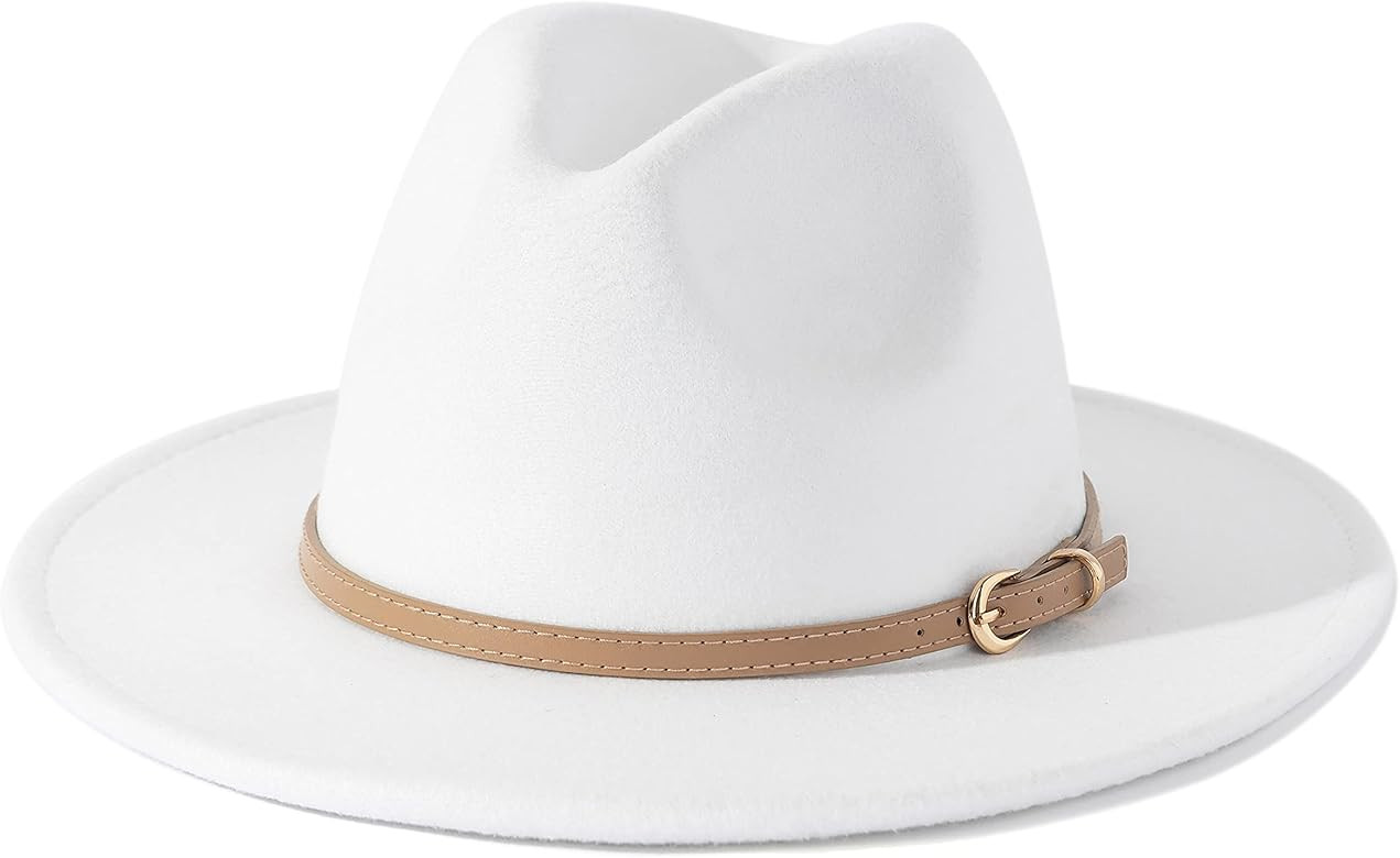 Lisianthus Women Classic Felt Fedora Wide Brim Hat with Belt Buckle | Amazon (US)